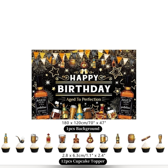 Perfection Whiskey-Themed Birthday Decor - Black and Gold - Picture 3 of 5